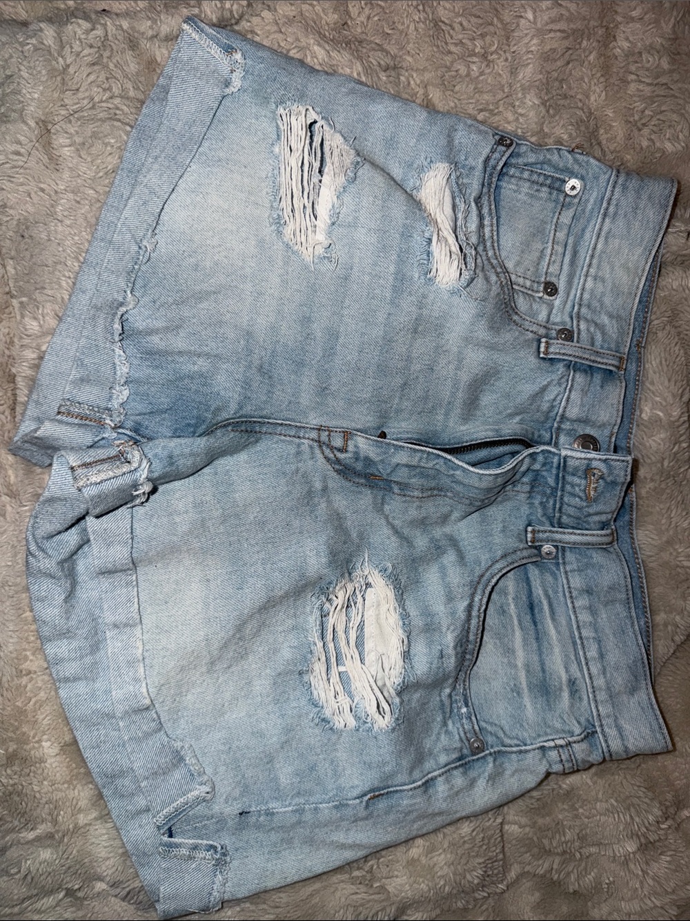 Aeropostale Faded Light Blue Distressed Boyfriend Denim Shorts